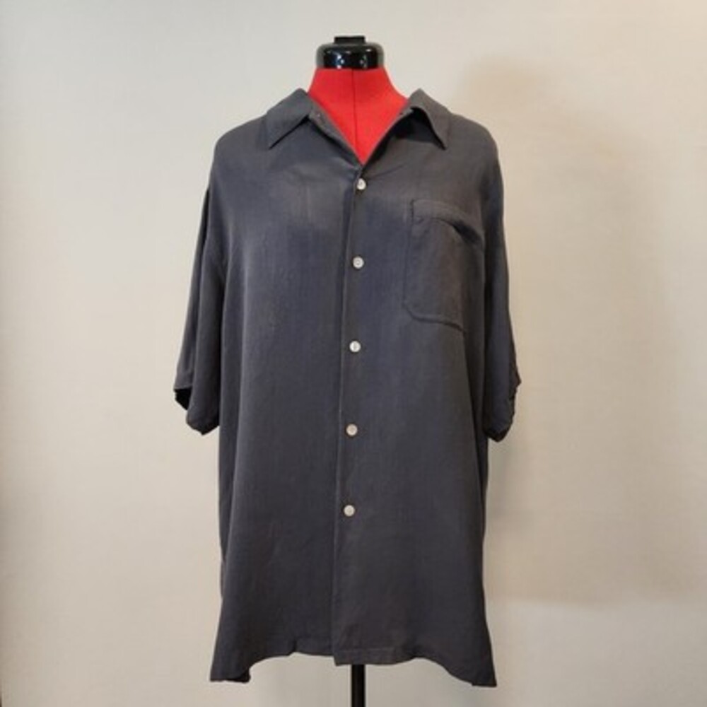Brandini Men's Pure Silk Shirt Black Short Sleeve  Button Front Size M